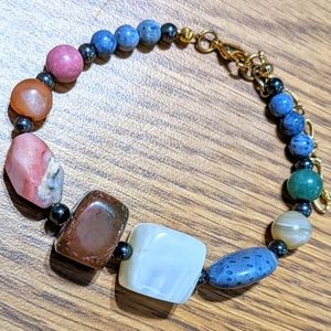 Antique Crystal Bracelet Gold Rainbow Gemstone Chakra Bohemian Hippie OOAK VTG